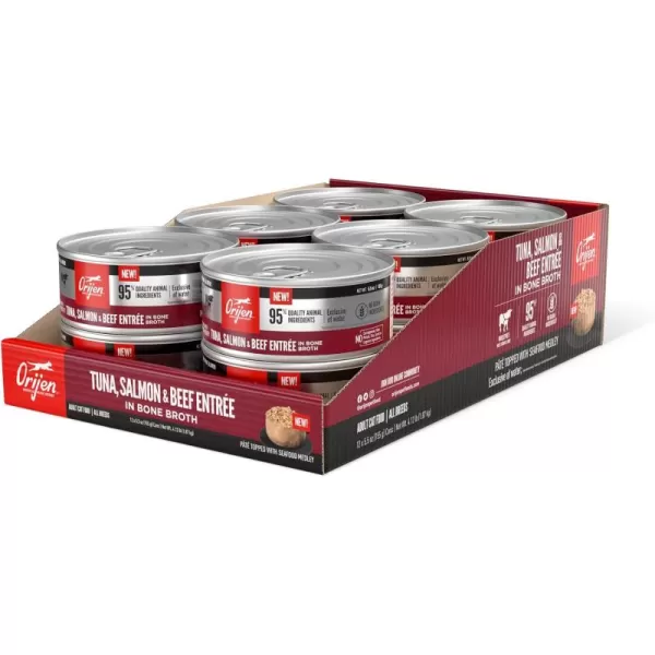 ORIJEN Adult REGIONAL RED Entree in Bone Broth Wet Cat Food Fresh and Raw Animal Ingredients 3 oz Case of 24Tuna  Salmon  Beef