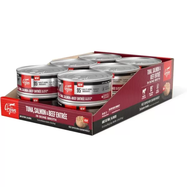ORIJEN Kitten Chicken and Salmon Entree in Bone Broth Wet Cat Food WholePrey Ingredients 3 oz Case of 24Tuna  Salmon  Beef