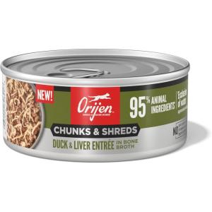 imageORIJEN Chunks ampamp Shreds Wet Cat Food Original Entre 55oz Cans 6 CountDuck  Liver