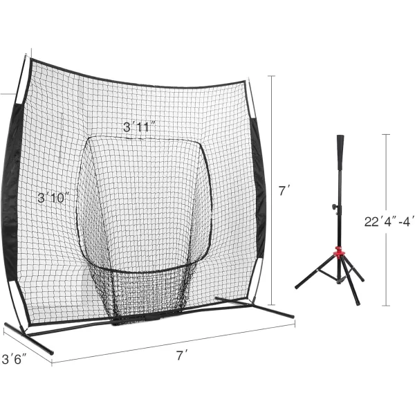 77 Baseball Net with Tee Kit Portable Baseball Net for Hitting and Pitching Softball Net with Tee Carry Bag ampamp Weighted BaseballBlack
