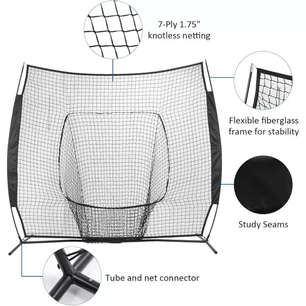 77 Baseball Net with Tee Kit Portable Baseball Net for Hitting and Pitching Softball Net with Tee Carry Bag ampamp Weighted BaseballBlack