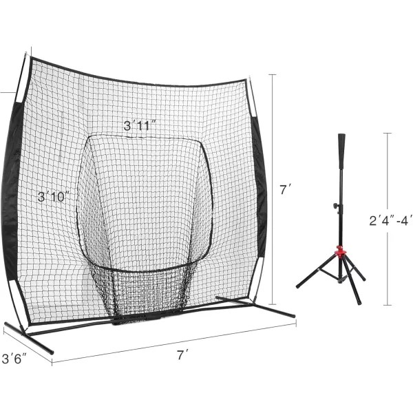 77 Baseball Net with Tee Kit Portable Baseball Net for Hitting and Pitching Softball Net with Tee Carry Bag ampamp Weighted BaseballBlack