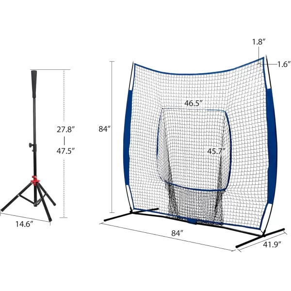 77 Baseball Net with Tee Kit Portable Baseball Net for Hitting and Pitching Softball Net with Tee Carry Bag ampamp Weighted BaseballBlue