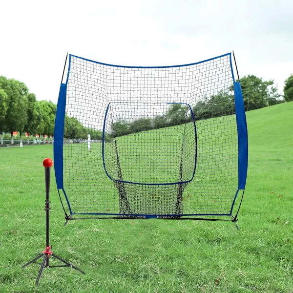 77 Baseball Net with Tee Kit Portable Baseball Net for Hitting and Pitching Softball Net with Tee Carry Bag ampamp Weighted BaseballBlue