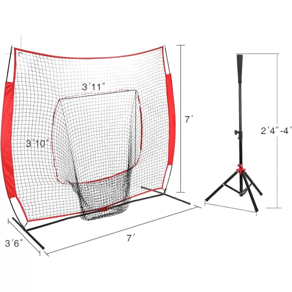 77 Baseball Net with Tee Kit Portable Baseball Net for Hitting and Pitching Softball Net with Tee Carry Bag ampamp Weighted BaseballRed
