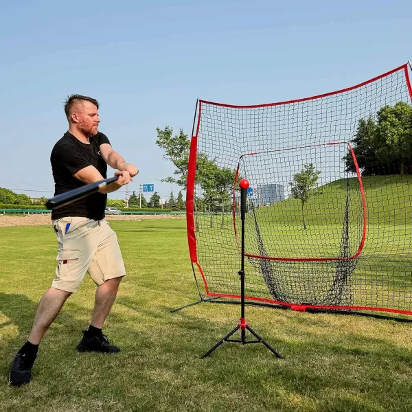 77 Baseball Net with Tee Kit Portable Baseball Net for Hitting and Pitching Softball Net with Tee Carry Bag ampamp Weighted BaseballRed