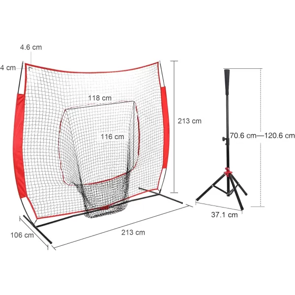 77 Baseball Net with Tee Kit Portable Baseball Net for Hitting and Pitching Softball Net with Tee Carry Bag ampamp Weighted BaseballRed
