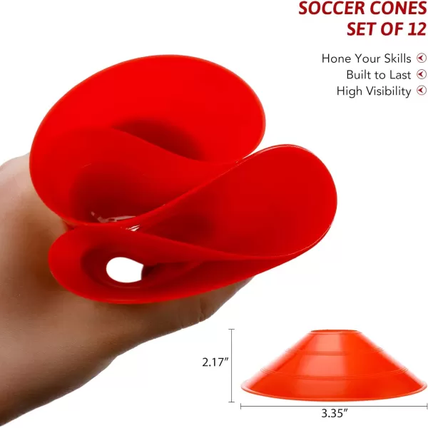 Portable Soccer Goal Set 12x6 ft Soccer Goal for Backyard Practice and 12 Soccer Cones  Soccer Equipment for Training  for Outdoor Play w Knotless Net 12 Sport ConesRed
