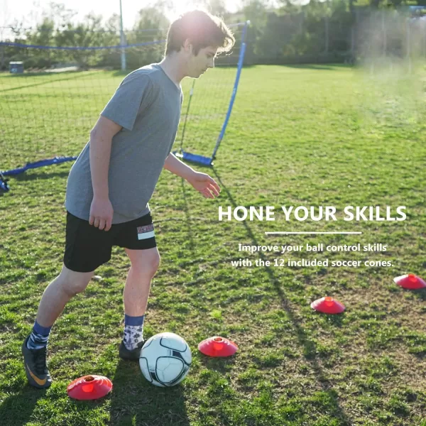 Portable Soccer Goal Set 12x6 ft Soccer Goal for Backyard Practice and 12 Soccer Cones  Soccer Equipment for Training  for Outdoor Play w Knotless Net 12 Sport ConesRed
