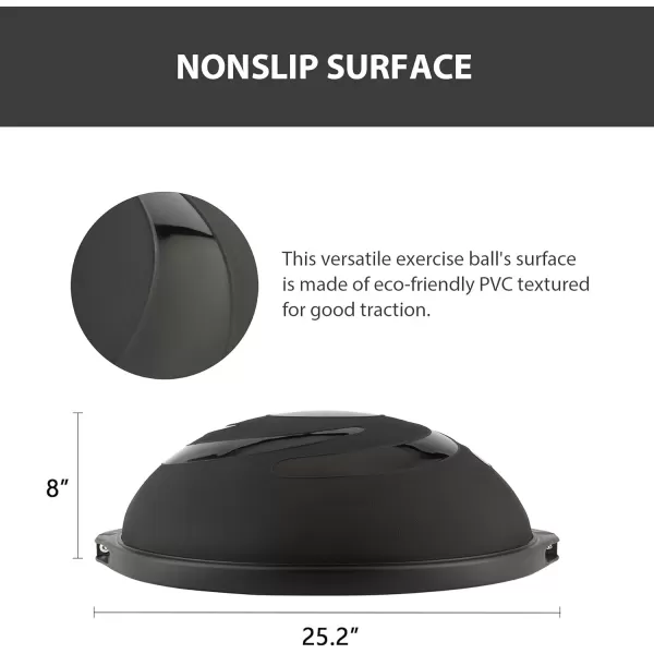ZELUS 25in Balance Ball  1500lb Inflatable Half Exercise Ball Wobble Board Balance Trainer w Nonslip Base  Half Yoga Ball Strength Training Equipment w 2 Bands Pump Extra Ball IncludedBlack