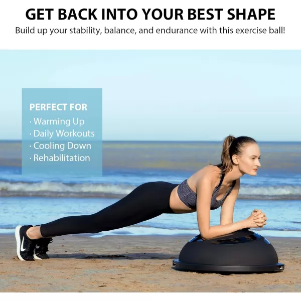ZELUS 25in Balance Ball  1500lb Inflatable Half Exercise Ball Wobble Board Balance Trainer w Nonslip Base  Half Yoga Ball Strength Training Equipment w 2 Bands Pump Extra Ball IncludedBlack