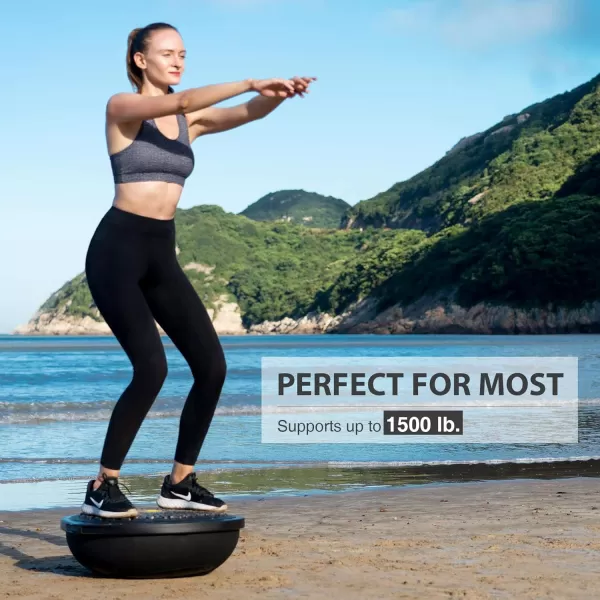 ZELUS 25in Balance Ball  1500lb Inflatable Half Exercise Ball Wobble Board Balance Trainer w Nonslip Base  Half Yoga Ball Strength Training Equipment w 2 Bands Pump Extra Ball IncludedBlack