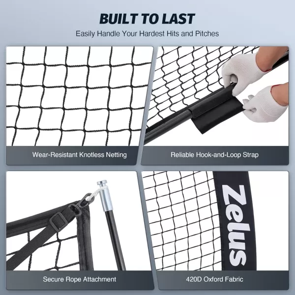 ZELUS 7 ft x7 ft Baseball Net Softball Hitting and Pitching Net with Carry Bag Ground Stakes Portable Baseball Backstop Net with Bow Frame Baseball Training Equipment for All AgesBlack