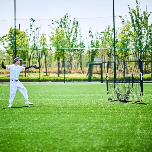 ZELUS 7 ft x7 ft Baseball Net Softball Hitting and Pitching Net with Carry Bag Ground Stakes Portable Baseball Backstop Net with Bow Frame Baseball Training Equipment for All AgesBlack