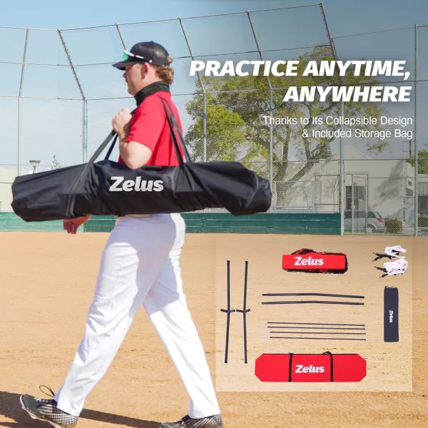 ZELUS 7 ft x7 ft Baseball Net Softball Hitting and Pitching Net with Carry Bag Ground Stakes Portable Baseball Backstop Net with Bow Frame Baseball Training Equipment for All AgesRed