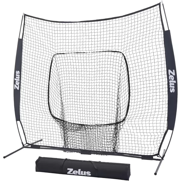 ZELUS 7 ft x7 ft Baseball Net Softball Hitting and Pitching Net with Carry Bag Ground Stakes Portable Baseball Backstop Net with Bow Frame Baseball Training Equipment for All AgesBlack