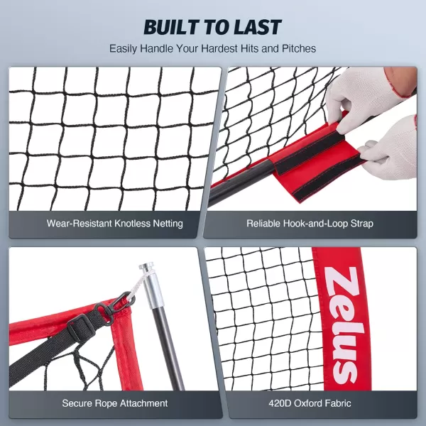 ZELUS 7 ft x7 ft Baseball Net Softball Hitting and Pitching Net with Carry Bag Ground Stakes Portable Baseball Backstop Net with Bow Frame Baseball Training Equipment for All AgesRed