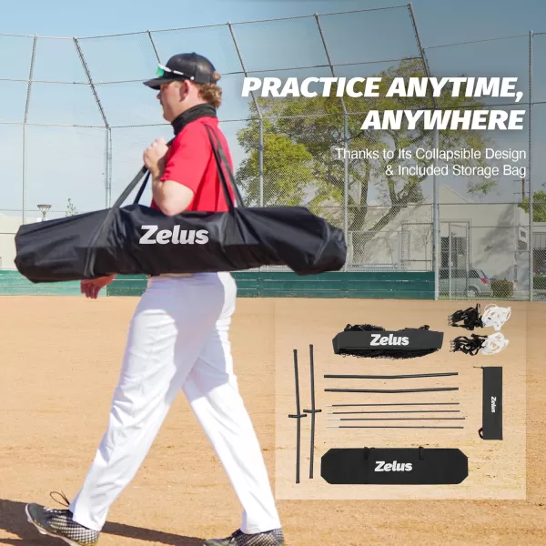 ZELUS 7 ft x7 ft Baseball Net Softball Hitting and Pitching Net with Carry Bag Ground Stakes Portable Baseball Backstop Net with Bow Frame Baseball Training Equipment for All AgesBlack