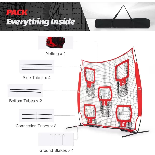 ZELUS 7 x 7ft Football Trainer Throwing Net  Training Throwing Target Practice with 5 Throwing Targets  Great for Quarterback  Includes Carry BagRed