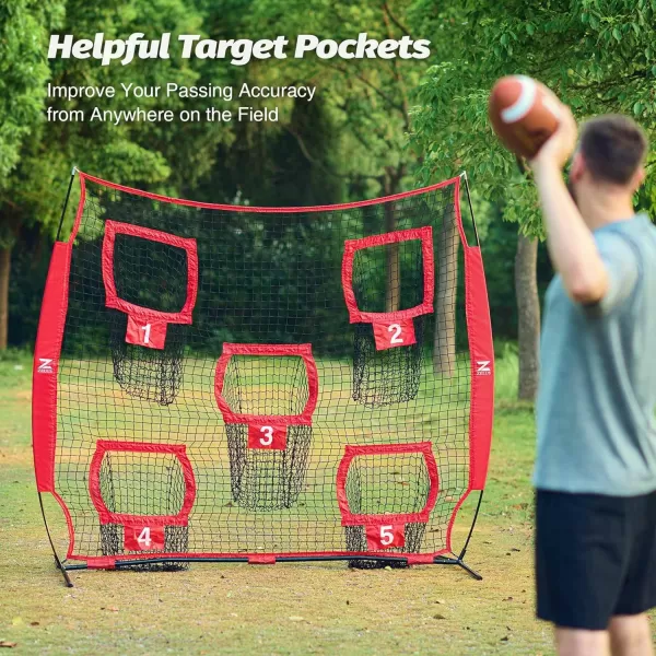 ZELUS 7 x 7ft Football Trainer Throwing Net  Training Throwing Target Practice with 5 Throwing Targets  Great for Quarterback  Includes Carry BagRed