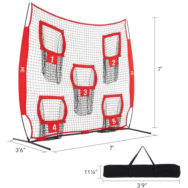 ZELUS 7 x 7ft Football Trainer Throwing Net  Training Throwing Target Practice with 5 Throwing Targets  Great for Quarterback  Includes Carry BagRed