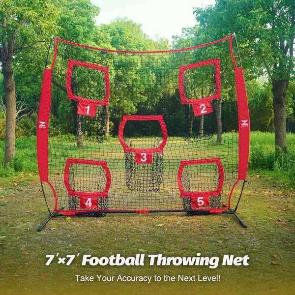 ZELUS 7 x 7ft Football Trainer Throwing Net  Training Throwing Target Practice with 5 Throwing Targets  Great for Quarterback  Includes Carry BagRed