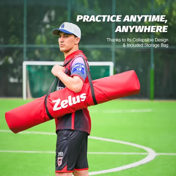 ZELUS 7x7 ft Baseball Net Hitting and Pitching Net with Adjustable Batting Tee 2 Strike Zone Portable Baseball Backstop Net with Carry Bag Great for All Skill LevelsRed