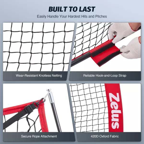 ZELUS 7x7 ft Baseball Net Hitting and Pitching Net with Batting Tee 2 Strike Zone Large Ball Collection System Portable Softball Net with Carry Bag for All Skill LevelsRed