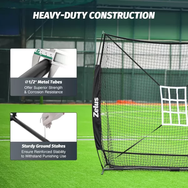 ZELUS 7x7 ft Baseball Net Hitting and Pitching Net with Batting Tee 2 Strike Zone Large Ball Collection System Portable Softball Net with Carry Bag for All Skill LevelsBlack
