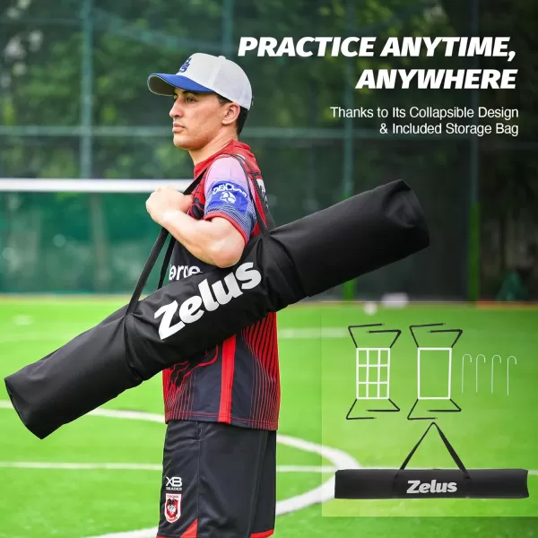 ZELUS 7x7 ft Baseball Net Hitting and Pitching Net with Batting Tee 2 Strike Zone Large Ball Collection System Portable Softball Net with Carry Bag for All Skill LevelsBlack