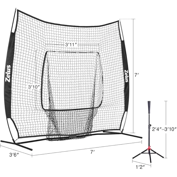 ZELUS 7x7ft Baseball Net Baseball Softball Practice Net with Tee Baseballs and Carry Bag for Batting Hitting and PitchingNet and teeBlack