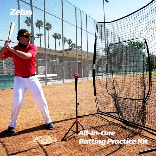 ZELUS 7x7ft Baseball Net Baseball Softball Practice Net with Tee Baseballs and Carry Bag for Batting Hitting and PitchingNet and teeBlack