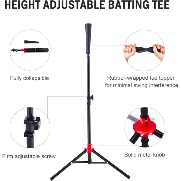 ZELUS 7x7ft Baseball Net Baseball Softball Practice Net with Tee Baseballs and Carry Bag for Batting Hitting and PitchingNet and teeRed