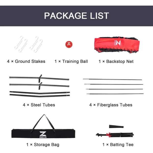 ZELUS 7x7ft Baseball Net Baseball Softball Practice Net with Tee Baseballs and Carry Bag for Batting Hitting and PitchingNet and teeRed