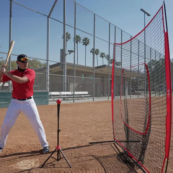 ZELUS 7x7ft Baseball Net Baseball Softball Practice Net with Tee Baseballs and Carry Bag for Batting Hitting and PitchingNet and teeRed