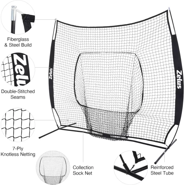 ZELUS 7x7ft Baseball Net for Hitting and Pitching Practice and Training  7x7 Portable Hitting Net Pitching Net  Batting Net with Frame and NetBlack