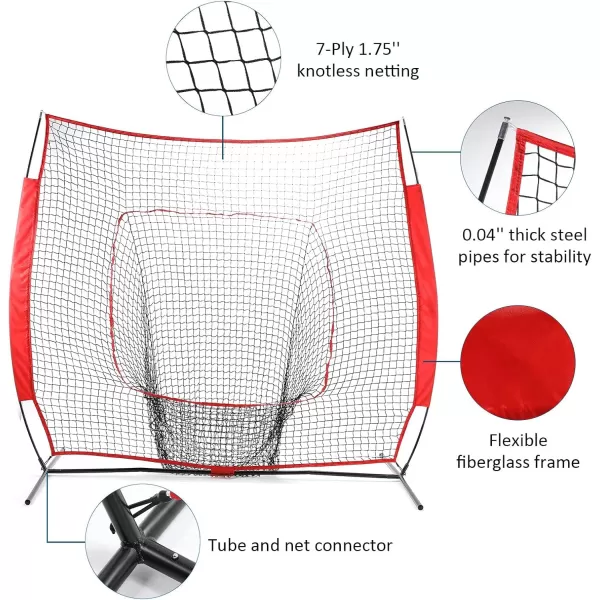 ZELUS 7x7ft Baseball Net for Hitting and Pitching Practice and Training  7x7 Portable Hitting Net Pitching Net  Batting Net with Frame and NetPractice Net
