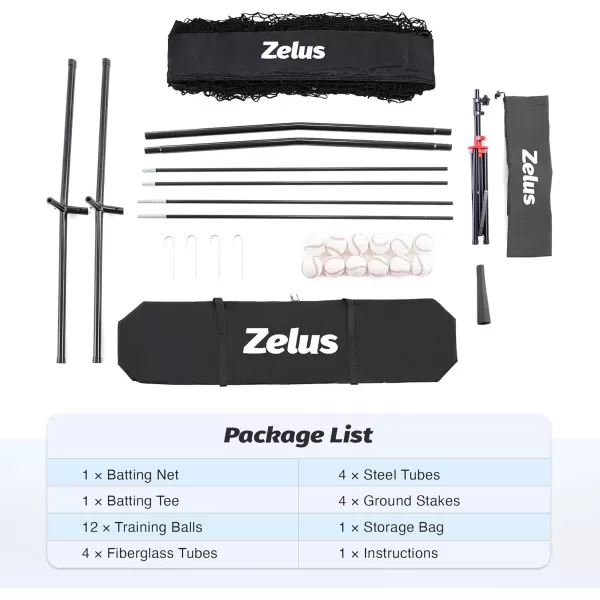 ZELUS 7x7ft Baseball Net with Tee 12 Baseballs and Carry Bag Softball and Baseball for Batting Hitting and PitchingBlack