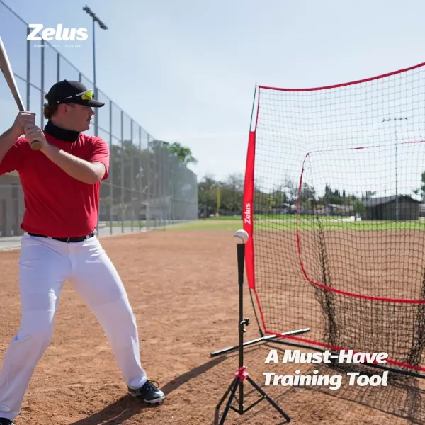 ZELUS 7x7ft Baseball Net with Tee 12 Baseballs and Carry Bag Softball and Baseball for Batting Hitting and PitchingRed