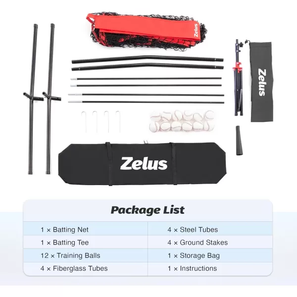 ZELUS 7x7ft Baseball Net with Tee 12 Baseballs and Carry Bag Softball and Baseball for Batting Hitting and PitchingRed