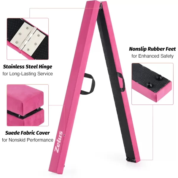ZELUS 8 Folding Gymnastics Balance Beam Floor Balance Beam wCarry Handles AntiSlip Base for Kids Beginners ampamp Professional GymnastsPink