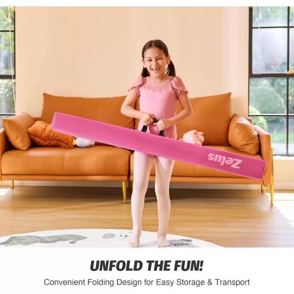 ZELUS 8 Folding Gymnastics Balance Beam Floor Balance Beam wCarry Handles AntiSlip Base for Kids Beginners ampamp Professional GymnastsPink