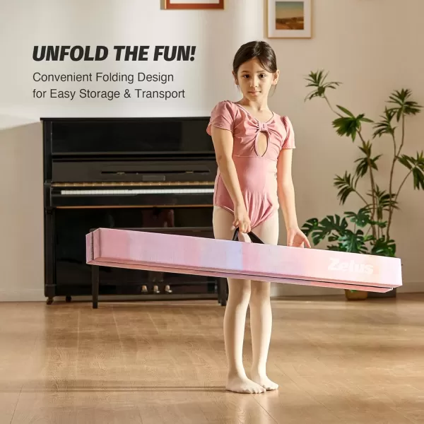ZELUS 8 Folding Gymnastics Balance Beam Floor Balance Beam wCarry Handles AntiSlip Base for Kids Beginners ampamp Professional GymnastsPinkPurple