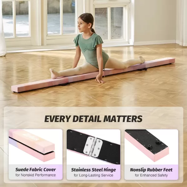 ZELUS 8 Folding Gymnastics Balance Beam Floor Balance Beam wCarry Handles AntiSlip Base for Kids Beginners ampamp Professional GymnastsPinkPurple