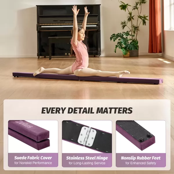 ZELUS 8 Folding Gymnastics Balance Beam Floor Balance Beam wCarry Handles AntiSlip Base for Kids Beginners ampamp Professional GymnastsPurple