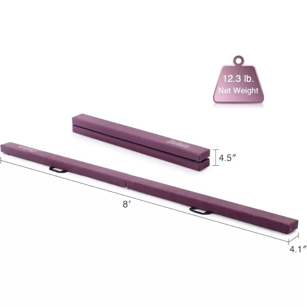 ZELUS 8 Folding Gymnastics Balance Beam Floor Balance Beam wCarry Handles AntiSlip Base for Kids Beginners ampamp Professional GymnastsPurple
