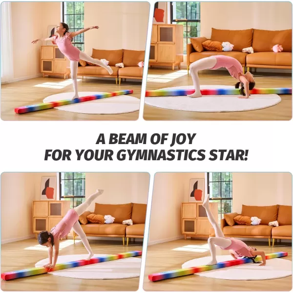 ZELUS 8 Folding Gymnastics Balance Beam Floor Balance Beam wCarry Handles AntiSlip Base for Kids Beginners ampamp Professional GymnastsRainbow