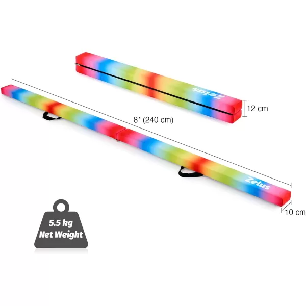 ZELUS 8 Folding Gymnastics Balance Beam Floor Balance Beam wCarry Handles AntiSlip Base for Kids Beginners ampamp Professional GymnastsRainbow