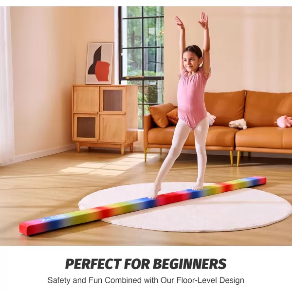 ZELUS 8 Folding Gymnastics Balance Beam Floor Balance Beam wCarry Handles AntiSlip Base for Kids Beginners ampamp Professional GymnastsRainbow