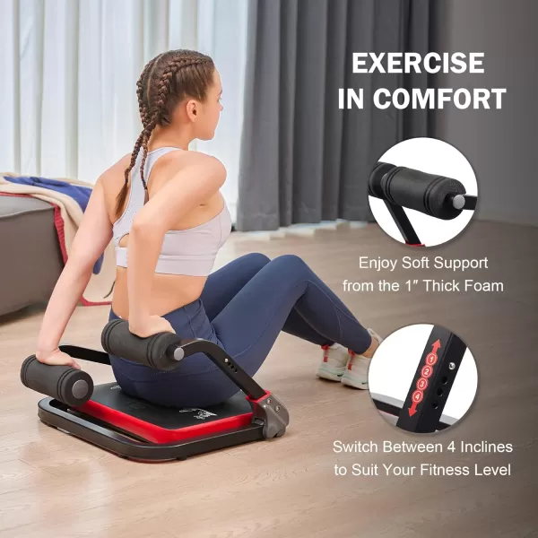 ZELUS Ab Machine with Resistance Bands for Home Gym 2 in 1 Ab Workout Equipment with Rebound Assist 4 Intensities Core Strength Trainer Whole Body Exercise Fitness Equipment for Home WorkoutsRed